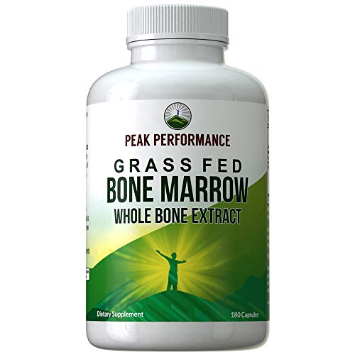 Product Cover Grass Fed Bone Marrow - Whole Bone Extract Supplement 180 Capsules by Peak Performance. Superfood Pills Rich in Collagen, Vitamins, Amino Acids. from Bone Matrix, Marrow, Cartilage. Ancestral Tablets