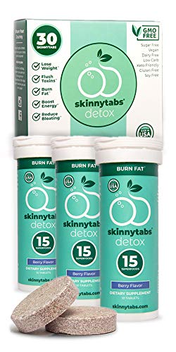 Product Cover Skinnytabs -- Berry Flavor -- Effervescent Skinny Tabs Detox -- 15 All-Natural Superfoods, Laxative-Free, 30 Servings -- Sugar-Free, Low Carb -- Flush Toxins, Reduce Bloating & Supercharge Metabolism