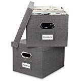 Product Cover Beautiful File Organizer Box Set of 2 - Collapsible Linen Filing Boxes for Easy File Folder Storage - Organize Your Documents and Hanging Files in Style