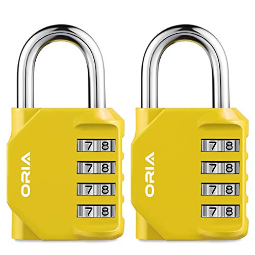 Product Cover ORIA Combination Lock, 4 Digit Combination Padlock Set, Metal and Plated Steel Material for School, Employee, Gym or Sports Locker, Case, Toolbox, Hasp Cabinet and Storage, Pack of 2, Yellow