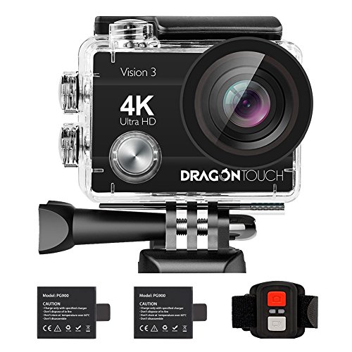 Product Cover Dragon Touch 4K30fps WiFi Action Camera 16MP Vision3 Underwater Waterproof Camera 170° Wide Angle Sports Camera 4X Zoom with Remote 2 Batteries and Mounting Accessories Kit
