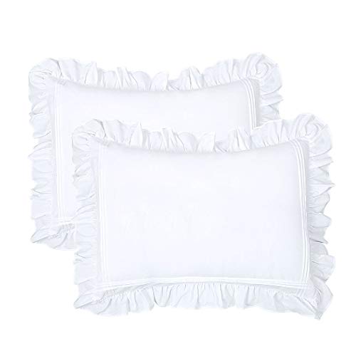 Product Cover YINFUNG Ruffled Pillow Shams Standard White Set of 2 Lace Pillowcases Shabby Chic Bright Farmhouse Ruffle Victorian Country French Pretty Princess Frilly Pillow Cover Pure Cotton Pintuck Cute 20x26