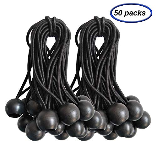 Product Cover Ball Bungee Cords 50 Packs, 5 Inch Black Tie Down Cords for Tarp, Canopy Shelter, Wall Pipe, UV Resistant