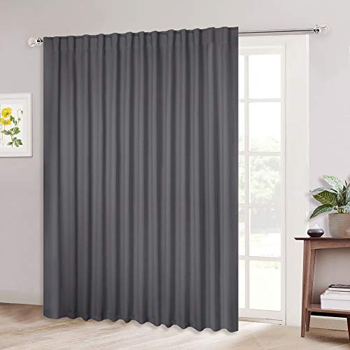 Product Cover NICETOWN Patio Door Curtain Slider Blind, Wide Width Blackout Curtains/Drapes with Rod Pocket & Back Tab Design, Grey Sliding Door Draperies (Gray, 100 inches W x 84 inches L, Single Panel)