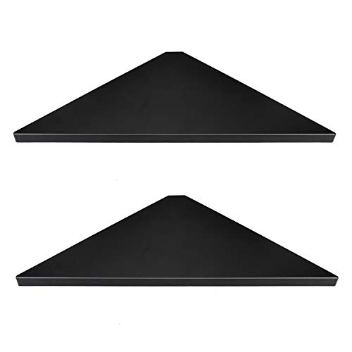 Product Cover Evron Corner Mounting Shelf,Easy to Install Wall Corner Shelf,Set of 2 (Black Wood Striped with Hole Pattern)