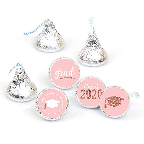 Product Cover Big Dot of Happiness Rose Gold Grad - 2020 Graduation Party Round Candy Sticker Favors - Labels Fit Hershey's Kisses (1 Sheet of 108)