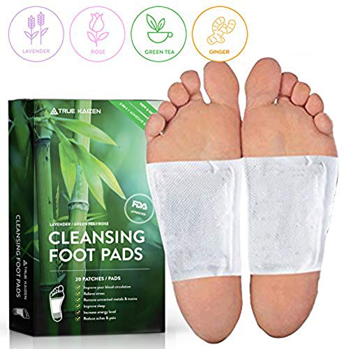 Product Cover [UPGRADED-2019] True Kaizen Premium Lavender Green Tea Rose & Ginger Foot Patch Pads, 2-in-1 Strong Adhesive, 100% Natural Ingredients - Improve Sleep & Relief - eBook Included - 20 Pack