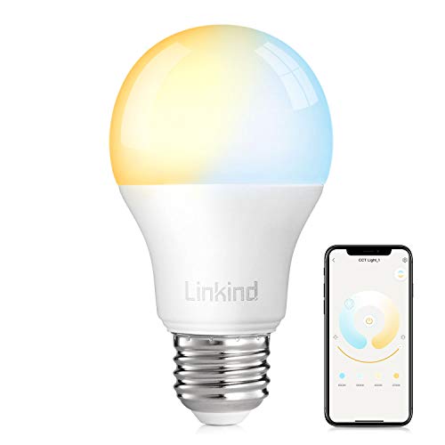 Product Cover Smart WiFi Light Bulb, Linkind 9W LED Bulb, No Hub Required, Works with Alexa, A19 E26 800LM Starter Smart Lights, Soft White & Cold White, (2700k-6500k) Dimmable and Tunable
