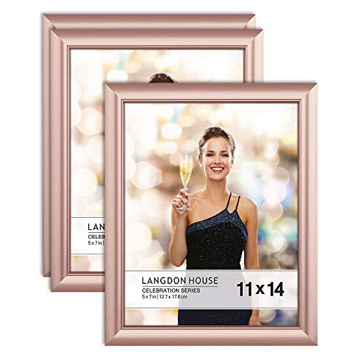 Product Cover Langdon House 11x14 Picture Frame (3 Pack, Rose Gold), Rose Gold Photo Frame 11 x 14, Wall Mount or Table Top, Set of 3 Celebration Collection
