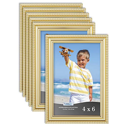 Product Cover Icona Bay 4x6 Picture Frames (6 Pack, Gold) Picture Frame Set, Wall Mount or Table Top, Set of 6 Inspirations Collection