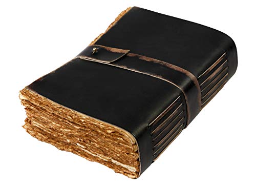 Product Cover Leather Village-Vintage Leather Journal Writing Notebook-Leather Bound journals to Write in Present for Women Men. journaling Sketching Painting Fountain Calligraphy Pen. 7X5 inches, 288 Deckle Pages