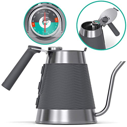 Product Cover Gooseneck Kettle - Coffee Gator True Brew Coffee Kettle - New 2019 Model - Integrated Thermometer, Speedy-fill Lid - Professional Pour Over Kettle For Induction and all Stovetops - 54oz