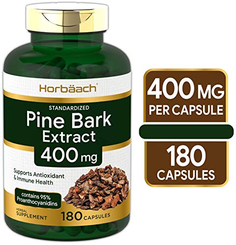 Product Cover Horbaach Pine Bark Extract 400 mg | 180 Capsules | Max Potency | Standardized to Contain 95% Proanthocyanidins | Non-GMO, Gluten Free Supplement
