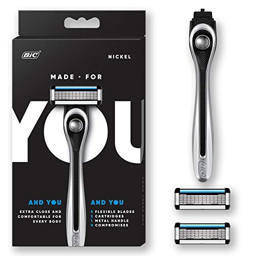 Product Cover Made For YOU by BIC Shaving Razor Blades for Every Body - Men & Women, with 2 Cartridge Refills - 5-Blade Razors for a Smooth Close Shave & Hair Removal, NICKEL, Kit