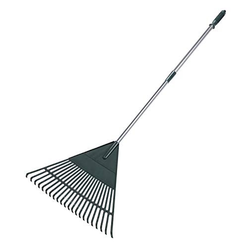 Product Cover ORIENTOOLS Garden Leaf Rake, Adjustable Lightweight Steel Handle Poly Shrub Rake, Plastic Head, 22 Tines, 42 to 60 Inches (Silver Handle)