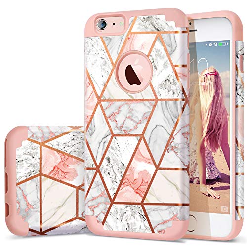 Product Cover Fingic iPhone 6s Plus Case/iPhone 6 Plus Case Rose Gold Marble Design Shiny Glitter Bumper Hybrid Hard PC Soft Rubber Silicone Anti-Scratch Shockproof Protective Case for Apple 6 Plus 6s Plus 5.5 inch