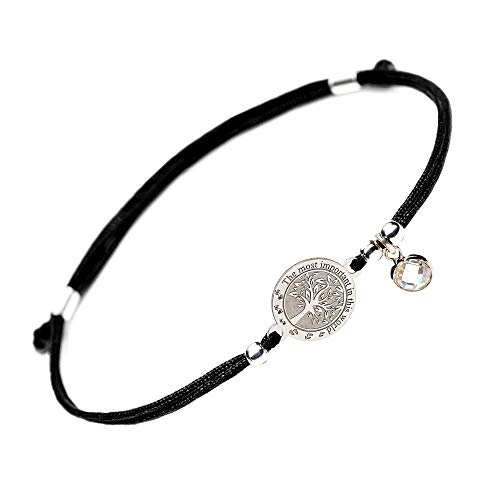 Product Cover SOLOMIYA Tree of Life Silver Bracelet - Family Jewelry Love 925 Charm - Evil Eye String Protection Gift Bracelets for Women Men (Round Black)
