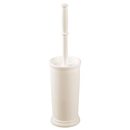 Product Cover mDesign Compact Freestanding Plastic Toilet Bowl Brush and Holder for Bathroom Storage and Organization - Space Saving, Sturdy, Deep Cleaning, Covered Brush - Cream/Beige