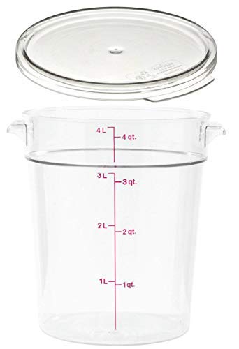 Product Cover Cambro RFSCW4135 Camwear 4-Quart Clear Round Food Storage Container with Cambro RFSCWC2135 Clear Round Lid