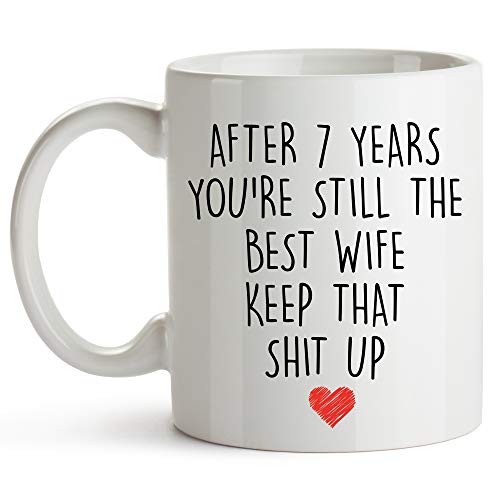 Product Cover YouNique Designs 7 Year Anniversary Coffee Mug for Her, 11 Ounces, 7th Wedding Anniversary Cup For Wife, Seven Years, Seventh Year, 7th Year
