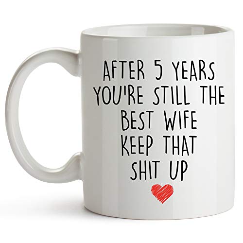 Product Cover YouNique Designs 5 Year Anniversary Coffee Mug for Her, 11 Ounces, 5th Wedding Anniversary Cup For Wife, Five Years, Fourth Year, 5th Year