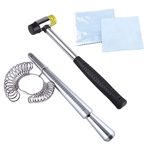 Product Cover KUUQA Metal Ring Mandrel Ring Sizer and Rubber Hammer Mallet Ring Sizer Gauge Set with 2 Piece Jewelry Polishing Cloths