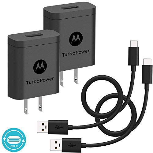 Product Cover [2-Pack] Motorola TurboPower 18 QC3.0 Chargers with long 6.6 foot USB-A to USB-C cables for Moto Z, Z2, Z3, X4, Motorola One, One Power, G7, G7 Play, G7 Plus,G6, G6 Plus [NOT for G6 Play] (Retail Box)