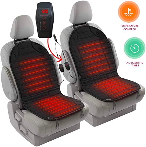 Product Cover Zento Deals 2pc. Black Heated Car Seat Cushion with 1 Integrated Plug Adjustable Temperature Heating Pad Pain Reliever 12V- New Upgraded Version for 2019, Safer Nonflammable UL Wiring