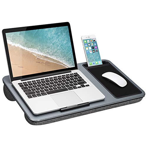 Product Cover LapGear Home Office Lap Desk with Device Ledge, Mouse Pad, and Phone Holder - Silver Carbon - Fits Up to 15.6 Inch Laptops - Style No. 91585