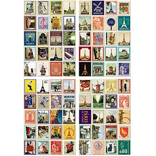 Product Cover EORTA 5 Sets/400 Pcs Post Stamp Stickers Vintage Postage Stamps Assortment Adhesive Paper Sticker Decor Envelope/Bag Seal for Diary Album Scrapbook DIY Craft Gift, Kid, Student, Adults, Paris Theme