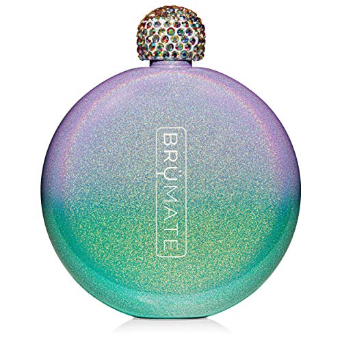 Product Cover Brümate Holographic Glitter Spirit Flask - 5oz Stainless Steel Pocket & Purse Liquor Flask with Rhinestone Cap - Cute, Girly & Discreet for Drinking - Perfect Gift for Women (Glitter Mermaid)