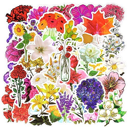 Product Cover Waterproof Vinyl Stickers for Laptop Water Bottle Cards DIY (50Pcs Flower Style)