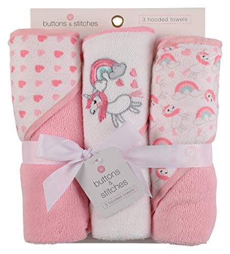Product Cover Buttons and Stitches 3 Piece Infant Hooded Towel, Unicorn Prints