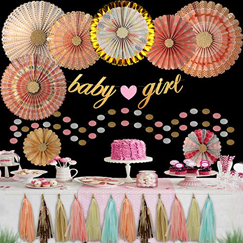 Product Cover Fulana Baby Shower Decorations For Girl, 31 PIECE SET of Decorations for Girls Baby Shower, Decor Party Supplies, Very Durable & Colorful Paper Fans for Multiple Uses, Durable Hot Pressed Foil