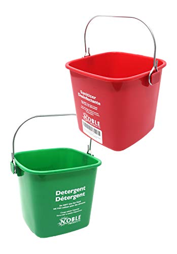 Product Cover Small Red and Green, Detergent and Sanitizing Bucket - 3 Quart Cleaning Pail - Set of 2 Square Containers