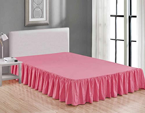 Product Cover Sheets & Beyond Wrap Around Solid Luxury Hotel Quality Fabric Bedroom Dust Ruffle Wrinkle and Fade Resistant Gathered Bed Skirt 14 Inch Drop (Twin, Pink)