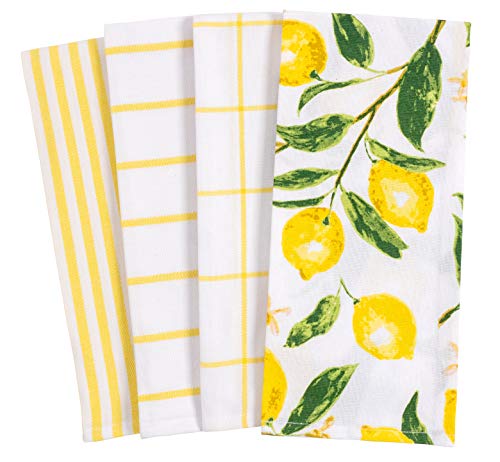 Product Cover KAF Home Pantry Lemons All Over Kitchen Dish Towel Set of 4, 100-Percent Cotton, 18 x 28-inch