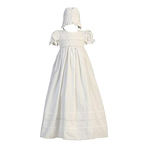 Product Cover Girls White Cotton Christening Gown with Bonnet Set - Baby or Infant Girl's Christening Dress