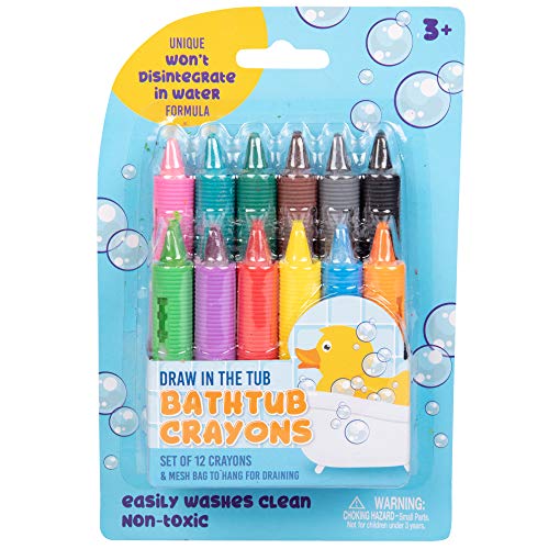 Product Cover Bath Crayons Super Set - Set of 12 Draw in The Tub Colors with Bathtub Mesh Bag, Unique Won't Disintegrate in Water Formula