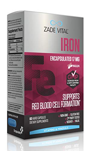Product Cover Zade Vital Iron Supplement for Immune System, Energy and Red Blood Cell Production, Dietary Supplement, 60 Vegetable Hard Capsules, Non GMO, Kosher, Halal, GMP, Vegan, 2 Months Supply