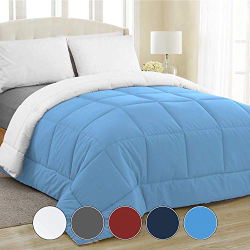 Product Cover Equinox All-Season Sky Blue/White Quilted Comforter - Goose Down Alternative - Reversible Duvet Insert Set - Machine Washable - Hypoallergenic - Plush Microfiber Fill (350 GSM) Queen 88 x 88 Inches