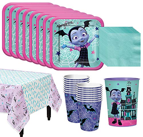 Product Cover Party City Vampirina Tableware Kit for 16 Guests, 54 Pieces, Includes Plates, Napkins, Table Cover, and a Favor Cup