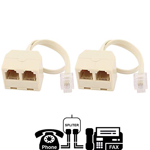 Product Cover Two Way Telephone Splitters, RJ11 6P4C, 1 Male to 2 Female Converter, Telephone Wall Adaptor and Splitter for Landline Telephone by True Décor (2 Pack)