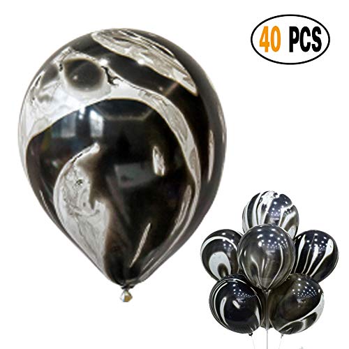Product Cover Mayen 40 Pcs 12 Inches Black Agate Marble Latex Balloons, Tie Dye Swirl Balloons Helium Balloons for Birthday Party Decorations