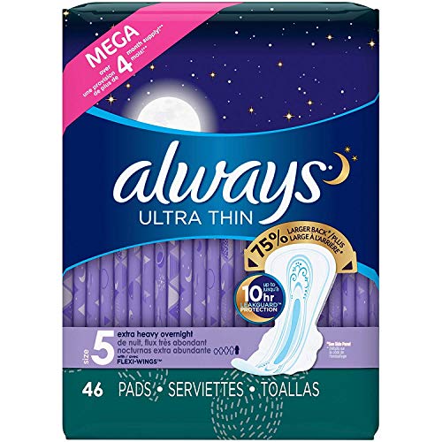 Product Cover Always Ultra Thin Size 5 Extra Heavy Overnight, Unscented, 46 Pads