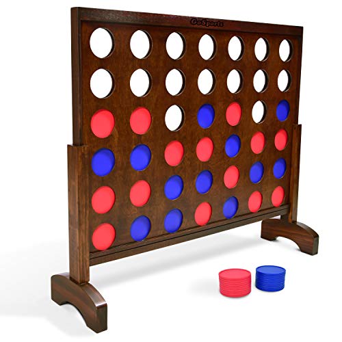 Product Cover GoSports Giant Wooden 4 in a Row Game | Choose Between Classic White or Dark Stain | 3 Foot Width - Jumbo 4 Connect Family Fun with Coins, Case and Rules