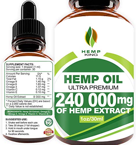 Product Cover Hemp Oil Drops 240 000 mg, 100% Natural Extract, Anti-Anxiety and Anti-Stress, Natural Dietary Supplement, Rich in Omega 3&6 Fatty Acids for Skin & Heart Health, Vegan Friendly