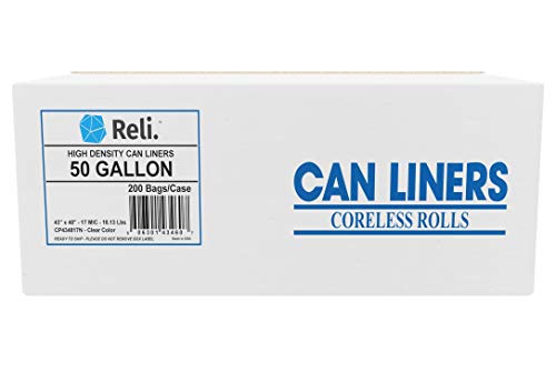 Product Cover Reli. Trash Bags, 50 Gallon (200 Count) (Clear) Star Seal High Density - Easy Grab Rolls - Can Liners, Garbage Bags with 45 Gallon (45 Gal) - 50 Gallon (50 Gal) Capacity