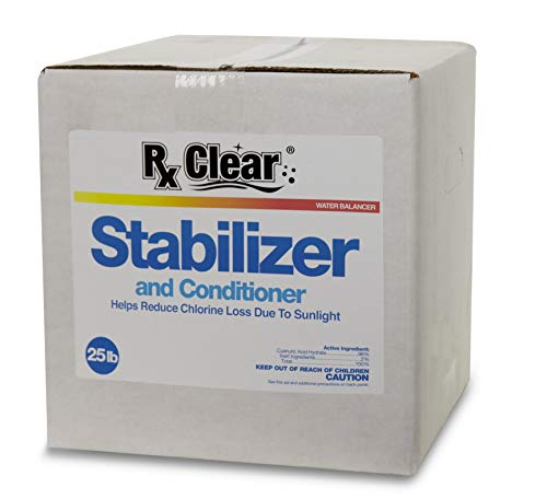 Product Cover Rx Clear Swimming Pool Stabilizer and Conditioner | Water Balancer | Cyanuric Acid for Swimming Pools | Longer Lasting Sanitation | Helps Reduce Chlorine Loss Due to Sunlight | 25 Pounds