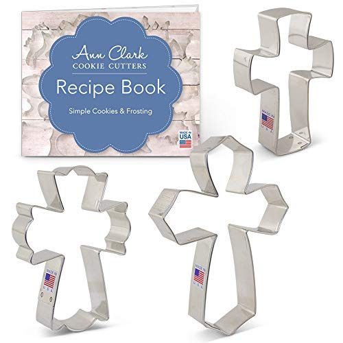 Product Cover Ann Clark Cookie Cutters 3-Piece Cross Cookie Cutter Set with Recipe Booklet, Holy Cross, Extra Large Cross, Fancy Cross